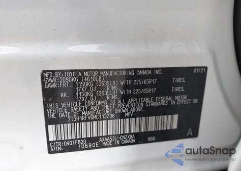 2021 Toyota Rav4 Le from USA, damaged, VIN 2T3H1RFV6MC113798